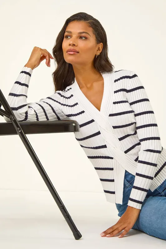 Roman Women's Cable Split Detail Rib Jumper in White Size: 16 White