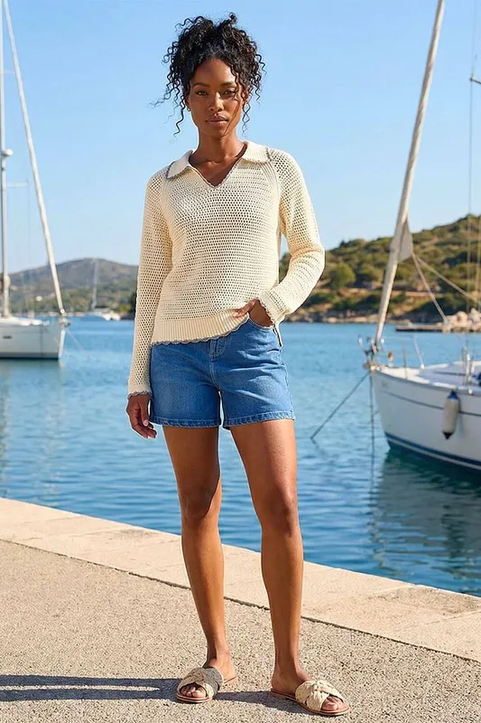Roman Women's Collar Crochet Knit Jumper in Ivory Size: 20 Ivory 20