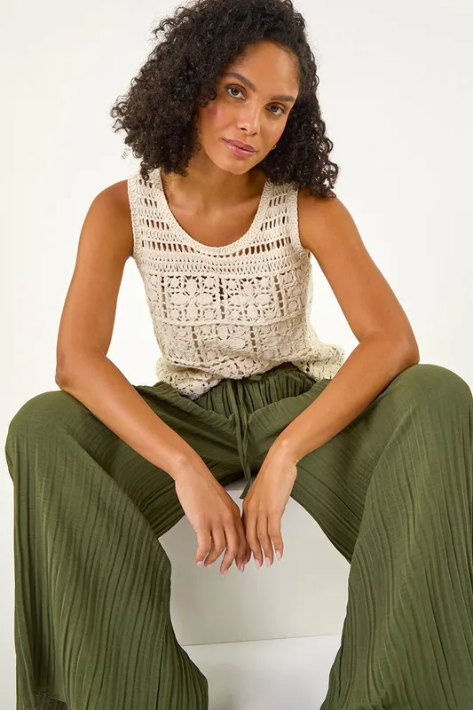 Roman Women's Crochet Knit Vest in Natural Size: 18 - Natural