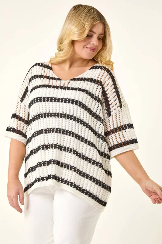 Roman Women's Curve Crochet Knitted Top in White Size: 18 White 18