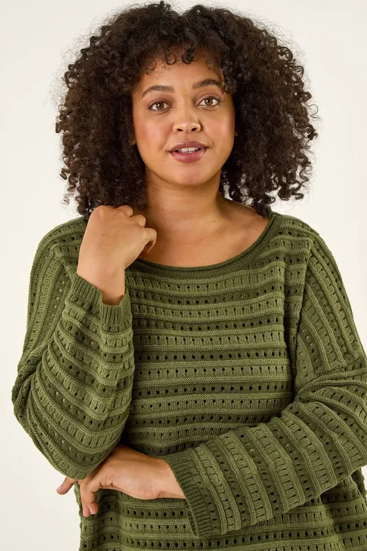 Roman Women's Curve Crochet Stripe Knit in Green Size: 18 Green 18