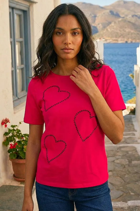 Roman Women's Embellished Heart T-Shirt in Red Size: 16 Red 16
