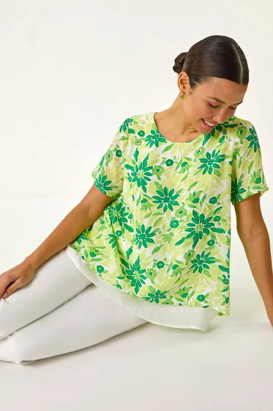 Roman Women's Floral Layered Tunic Top in Green Size: 10 Green 10