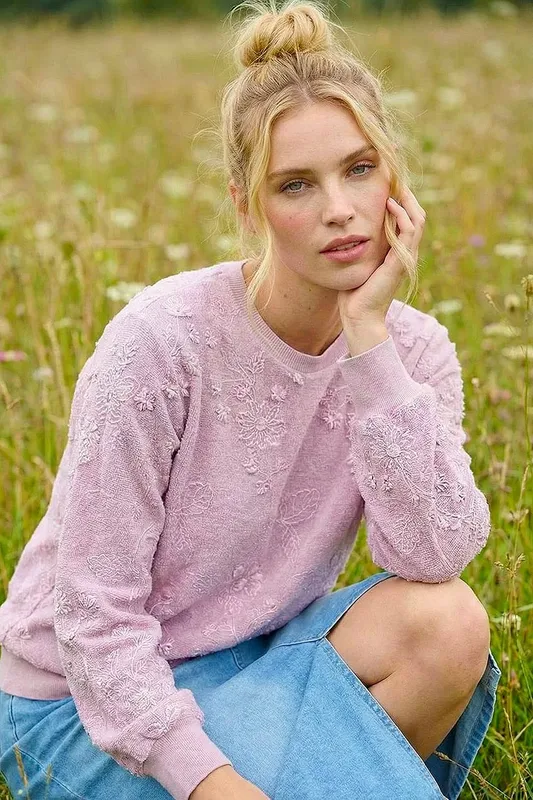 Roman Women's Floral Mesh Knit Jumper in Lavender Lavender