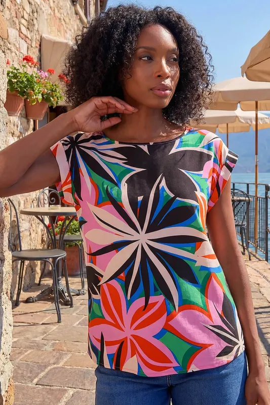 Roman Women's Floral Print Shell Top in Pink Size: 12 Pink 12