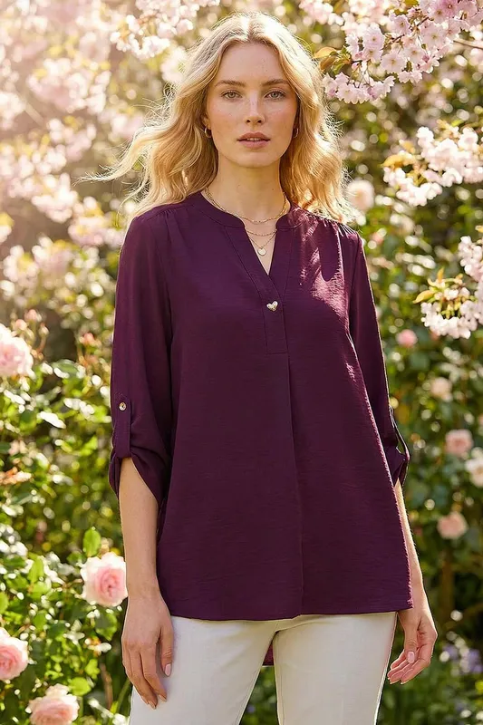 Roman Women's Heart Button Detail Shirt in Purple Size: 10 Purple
