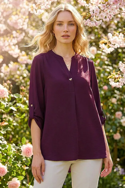 Roman Women's Heart Button Detail Shirt in Purple Size: 12 Purple