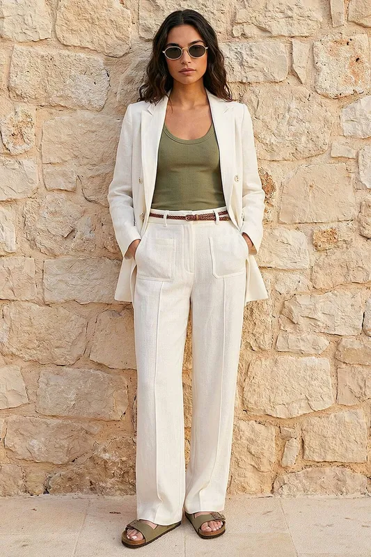 Roman Women's Linen Blend Blazer in Ivory Size: 20 Ivory 20