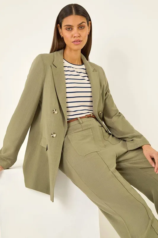 Roman Women's Linen Blend Blazer in Khaki Size: 14 Khaki