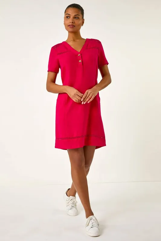 Roman Women's Linen Blend Button Shift Dress in Red Size: 20 - Red - Size: 20