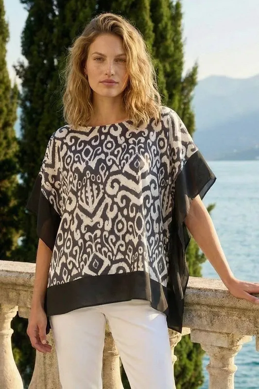Roman Women's Mono Printed Tunic Top in Black Size: 10 - Black