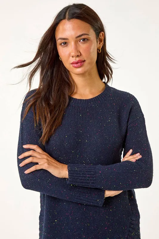 Roman Women's Nep Fabric Curved Hem Jumper in Midnight Size: 16 - Midnight