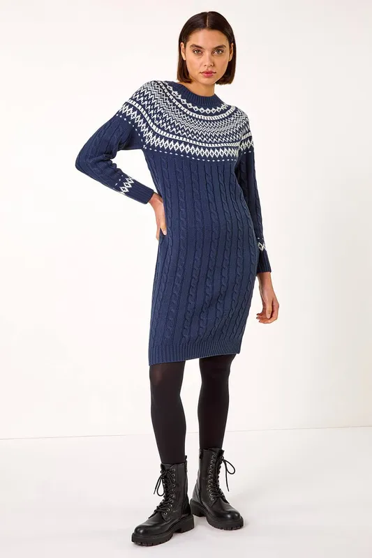 Roman Women's Nordic Knitted Dress in Navy Size: 20 - Navy