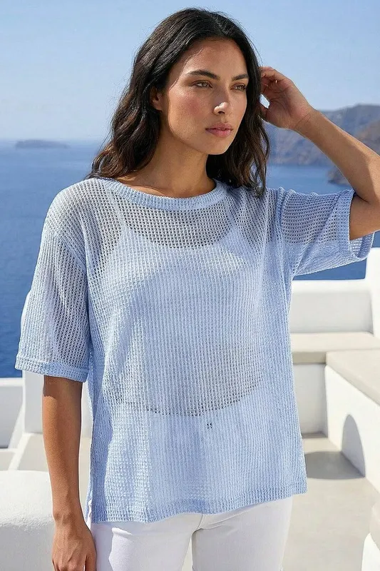 Roman Women's Oversized Textured Stretch Top in Blue Size: 16 - Blue
