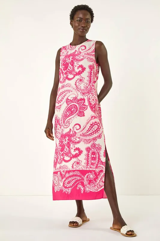Roman Women's Paisley Print Midi Dress in Pink Size: 10 Pink