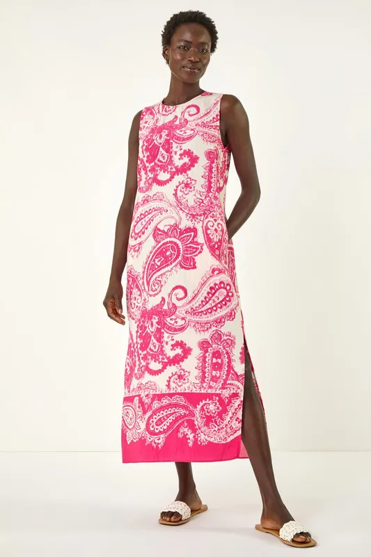 Roman Women's Paisley Print Midi Dress in Pink Size: 20 Pink 20