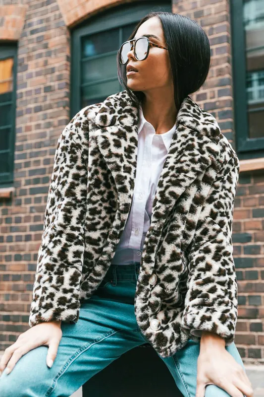 Roman Women's Petite Leopard Fur Coat in Beige Size: 12 Beige 12