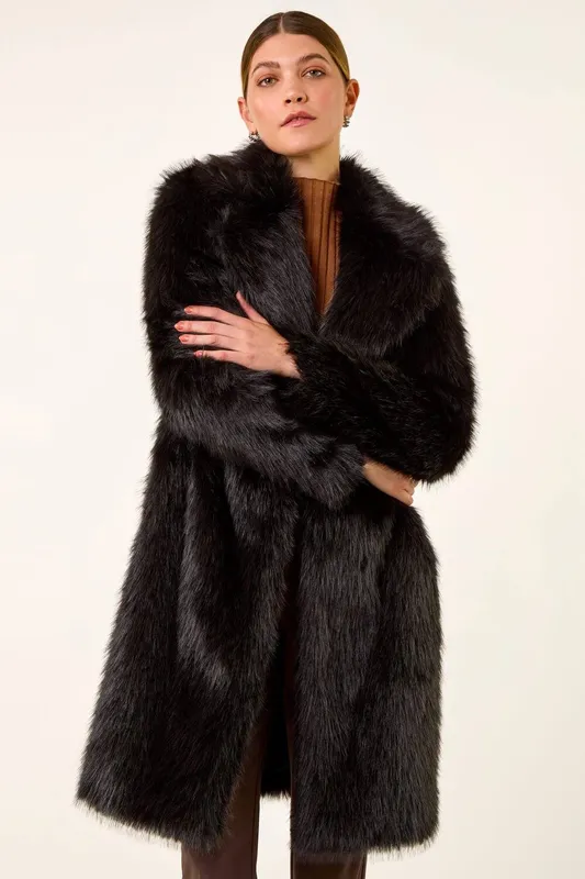 Roman Women's Premium Faux Fur Coat in Black Size: 14 Black 14