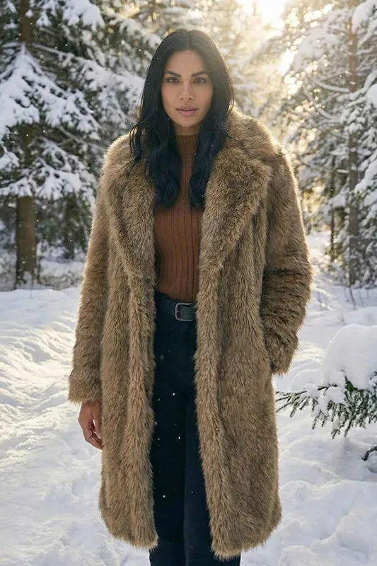Roman Women's Premium Faux Fur Coat in Brown Size: 14 - Brown