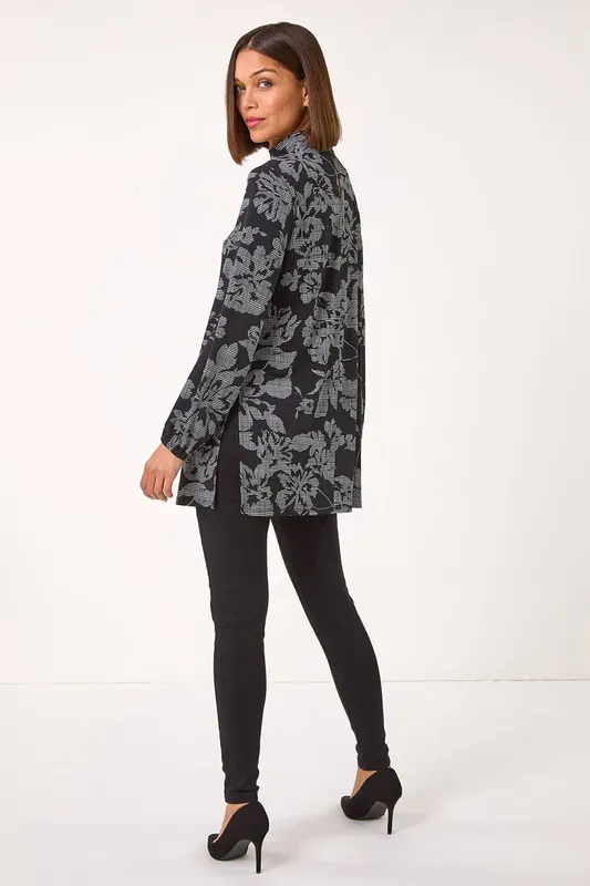 Roman Women's Printed Side Split Tunic Top in Black Size: 12 Black 12