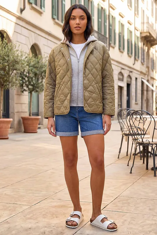 Roman Women's Quilted Hooded Jacket in Khaki Size: 12 - Khaki