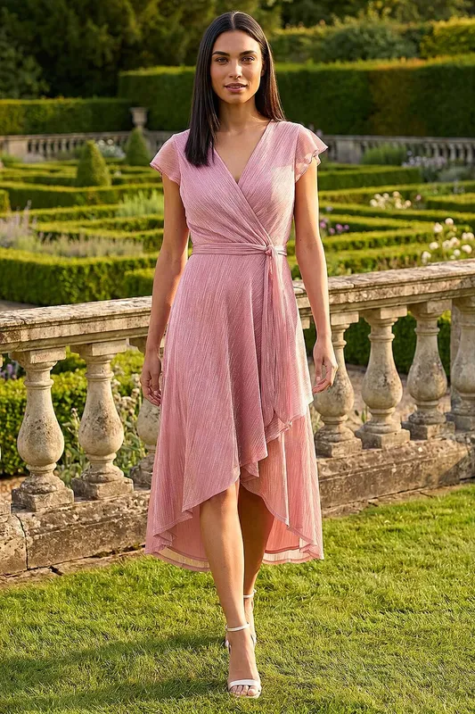 Roman Women's Shimmer Plisse Wrap Dress in Pink Size: 18 - Pink