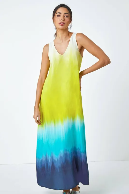 Roman Women's Sleeveless Ombre Midi Dress in Turquoise Size: 10 - Turquoise