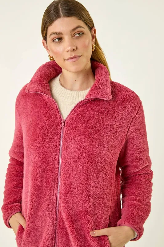 Roman Women's Soft Sherpa Fleece Jacket in Rose Size: XL - Rose - Size: XL