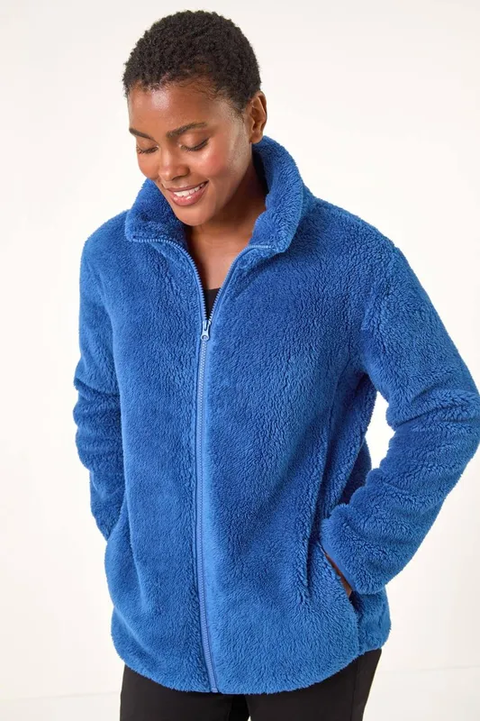 Roman Women's Soft Sherpa Fleece Jacket in Royal Size: XL - Royal - Size: XL