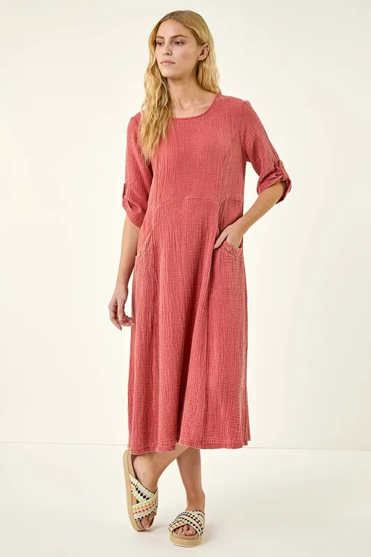 Roman Women's Textured A-Line Midi Dress in Red Size: 16 Red 16