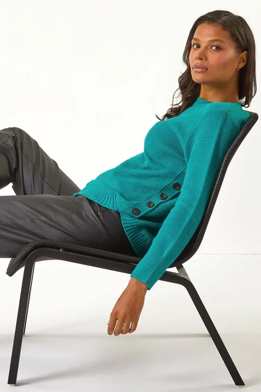Roman Women's Textured Curved Hem Jumper in Teal Size: 20 - Teal