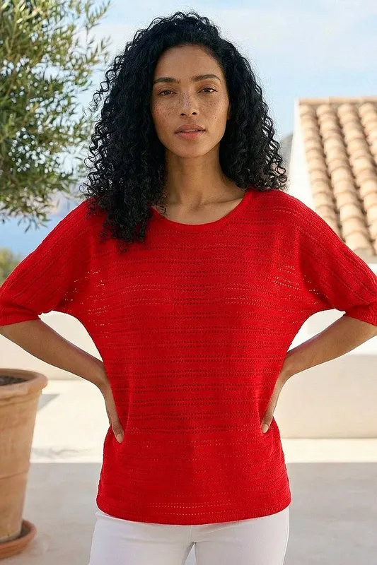 Roman Women's Textured Snit Top in Red Size: 16 - Red