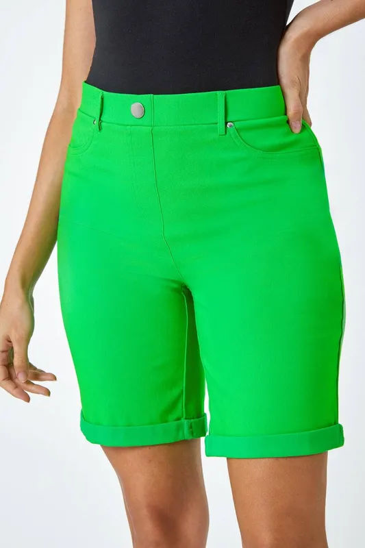 Roman Women's Turn Up Stretch Shorts in Green Size: 22 - Green