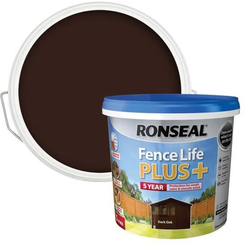 Ronseal Fence Life Plus 5 Year Protection Shed & Fence Paint Dark Oak 5l