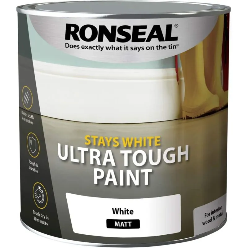 Ronseal 37526 Stays White Ultra Tough Paint Matt White 750ml
