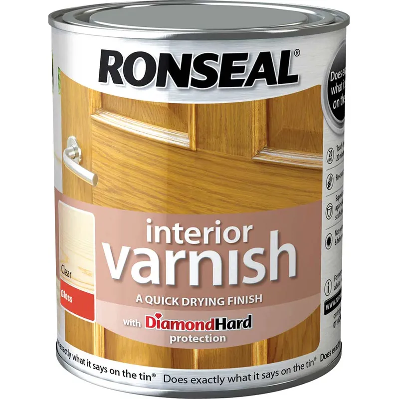 Ronseal Interior Varnish Quick Dry Gloss Clear 750Ml Clear 750ml