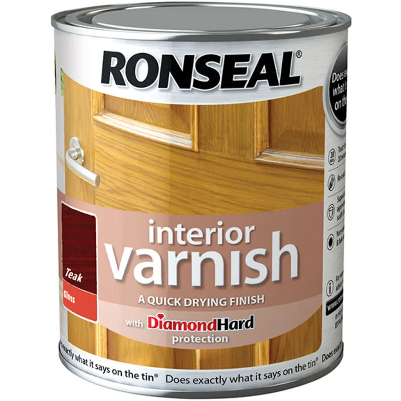 Ronseal Interior Quick Dry Gloss Varnish Teak 750ml