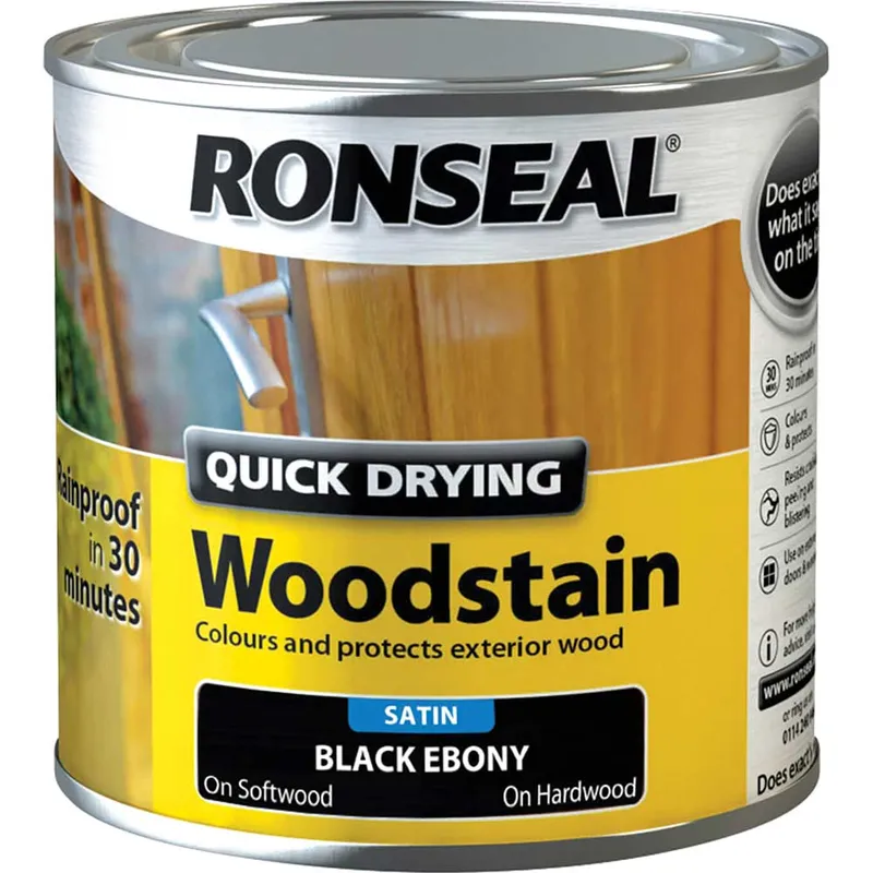 Ronseal Quick Drying Woodstain Satin Ebony 250Ml Ebony 250ml