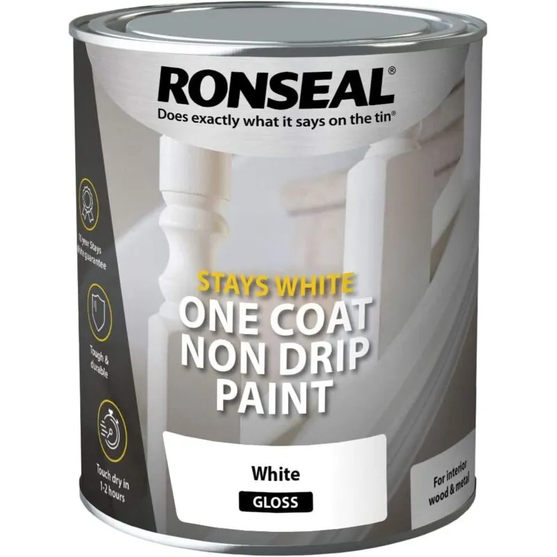Ronseal Stays White One Coat Non Drip Paint 750ml, Gloss