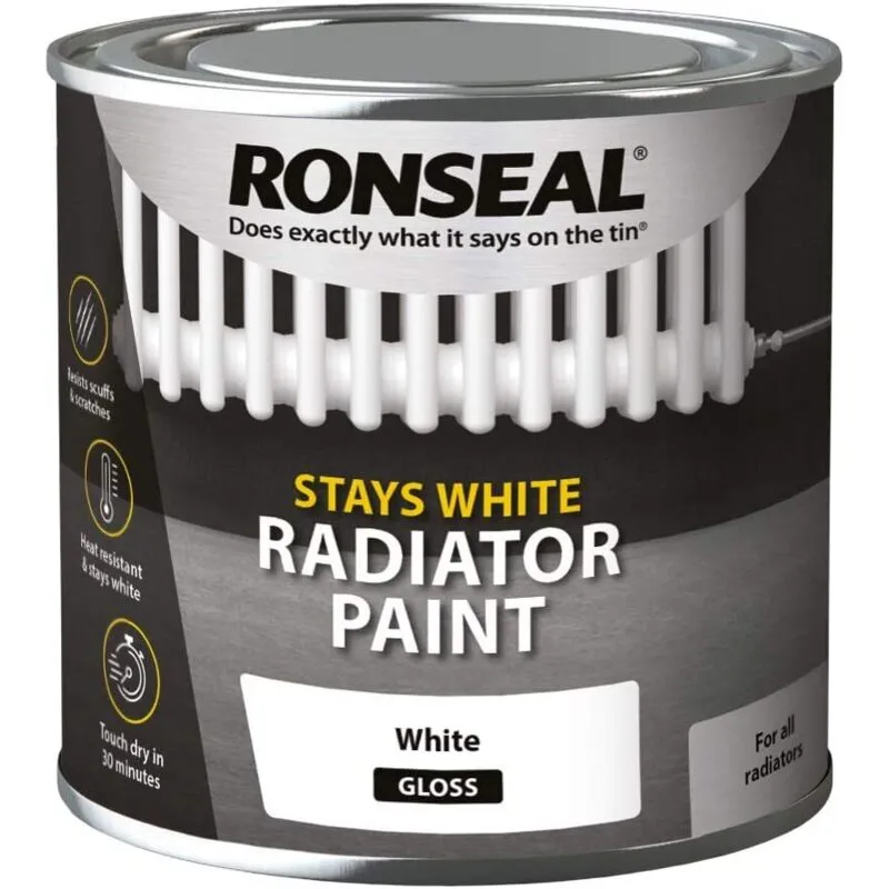 Ronseal - Stays White Radiator Paint - White - 250ml - Gloss