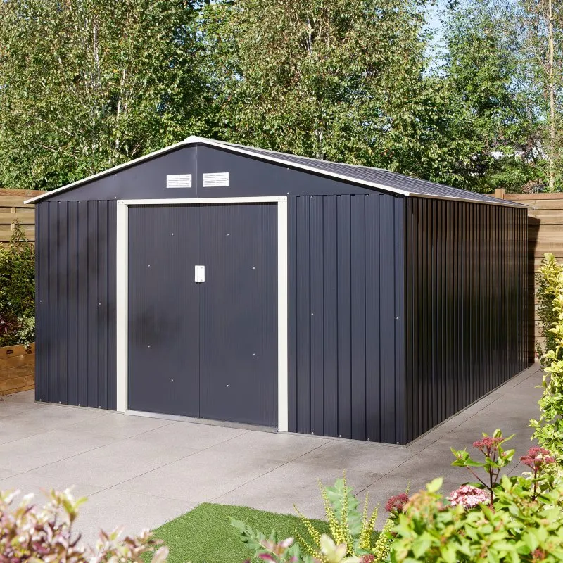 Trentvale 10X12 Apex Metal Shed Dark Grey - Rowlinson