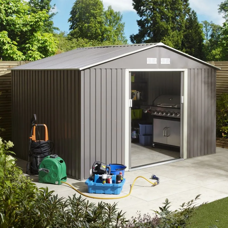 Rowlinson - Trentvale 10x8 Metal Apex Shed Light Grey with Foundation Kit