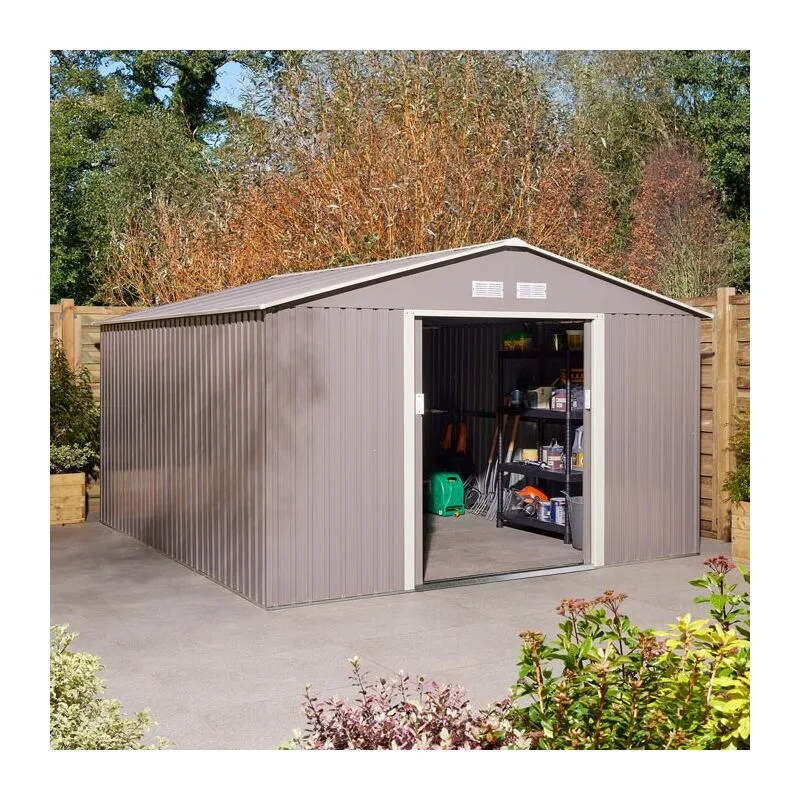 Trentvale 10X12 Apex Metal Shed Light Grey - Rowlinson