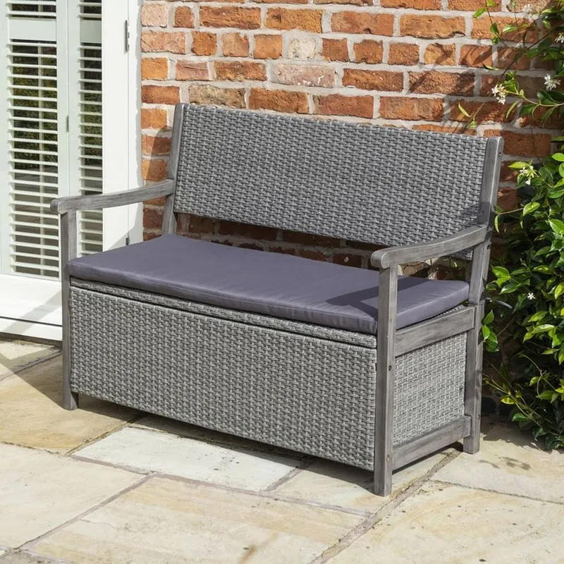 Rowlinson Alderley Rattan Storage Bench - Grey Grey 90cm H X 120cm W X 60cm D