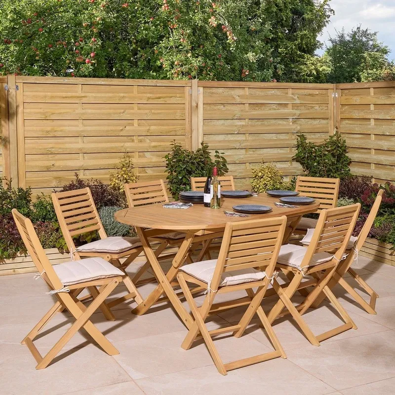 Rowlinson Ashdown Folding 8 Seat Oval Dining Set with Cushions Brown 8