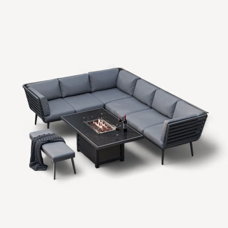 Royalcraft Mayfair Rectangular Firepit Dining set in Grey Grey