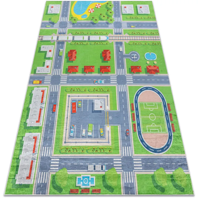 Rugsx Bambino 2624 washing carpet City, streets for children anti-slip - green / grey green 120x170 cm