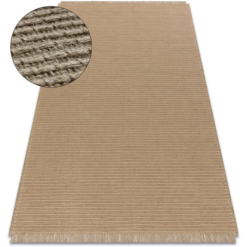 Rugsx - Carpet jute 3651 dark beige one colour - jute, flat-woven, fringes beige 60x100 cm