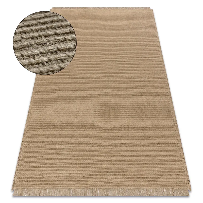 Rugsx - Carpet jute 3651 dark beige one colour - jute, flat-woven, fringes beige 140x190 cm