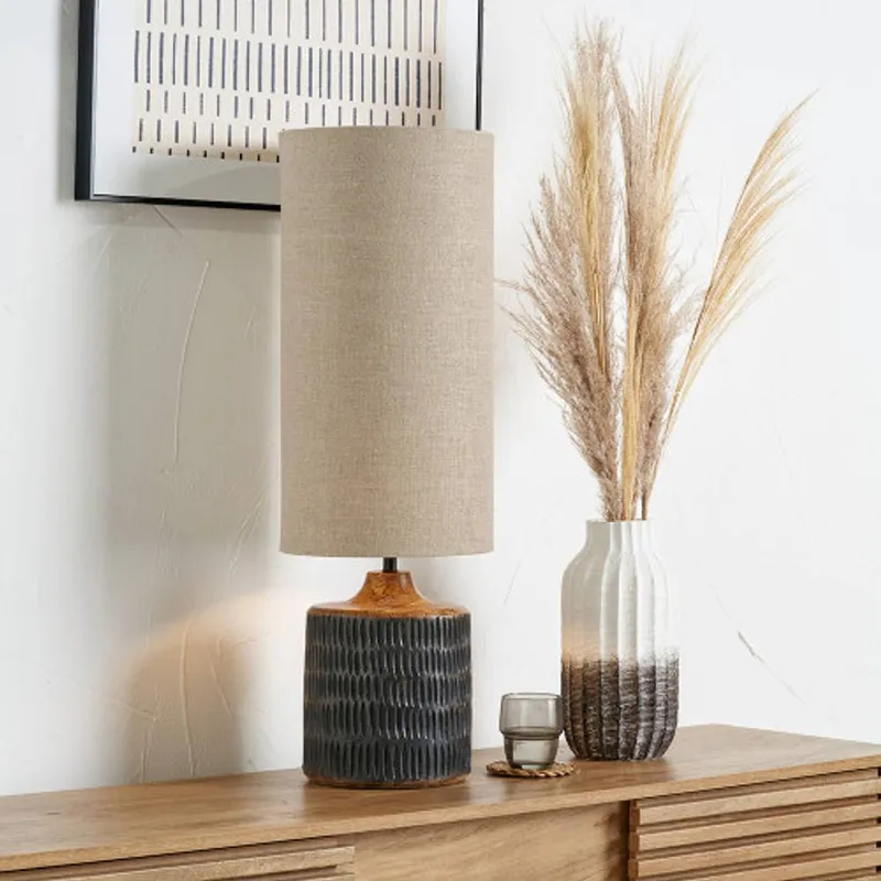 Ruma Antique Black Wash Mango Wood Table Lamp Black